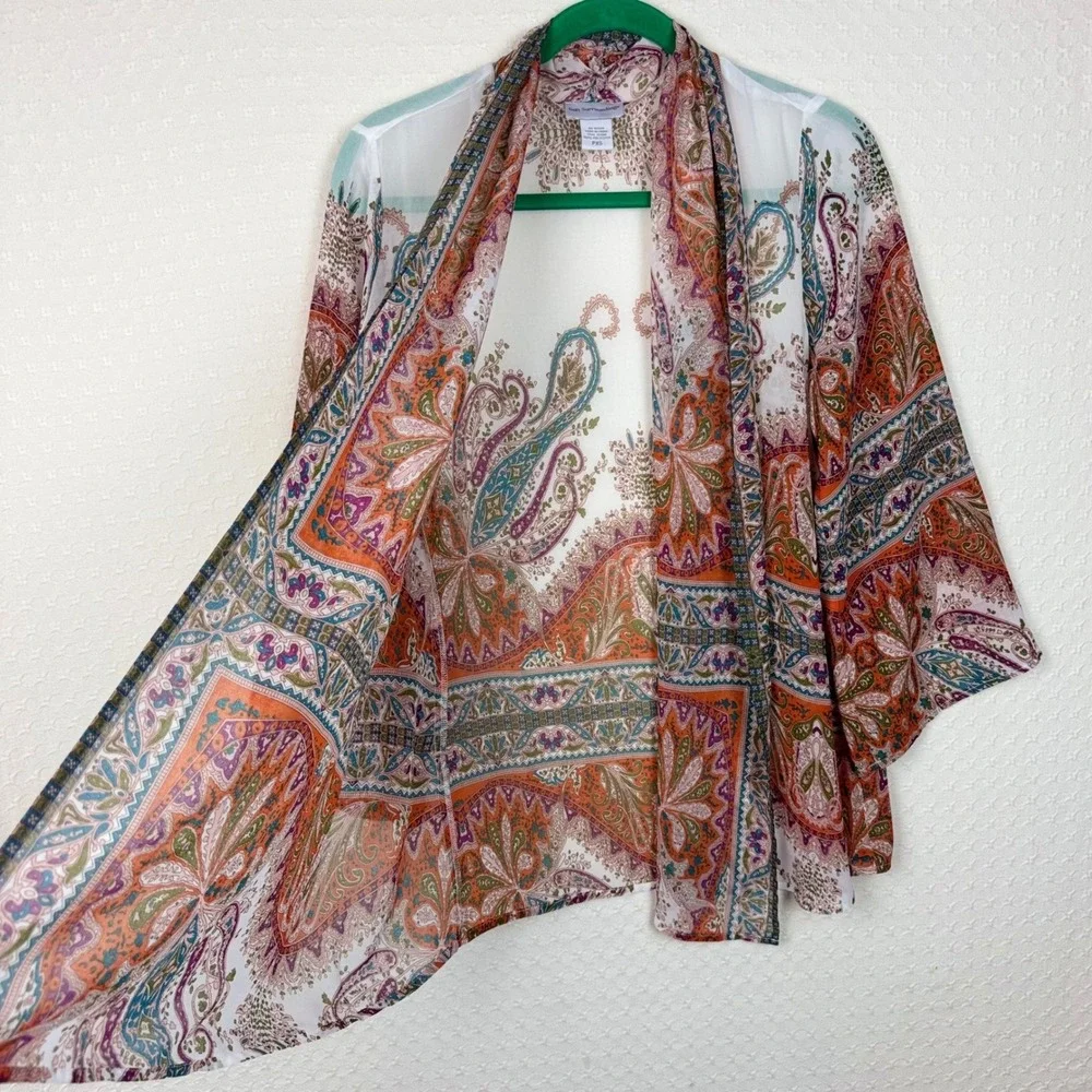Soft Surroundings Sheer Paisley Kimono Cardigan Topper Women PXS Boho Open Front
